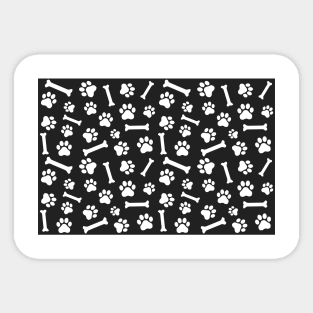 Dog Paw & Bones Seamless Pattern - Inverted Black & White Sticker